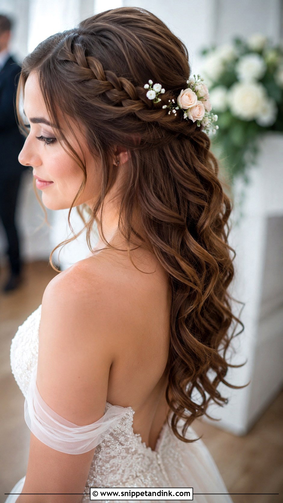 Half Up Braided Crown - Snippet and Ink - 35 Bridal Hair Down Ideas