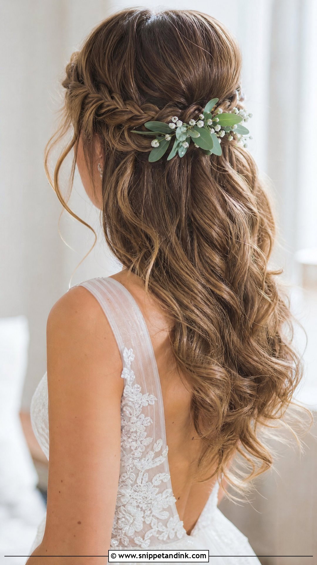 Half Up Braided Crown - Snippet and Ink - 20 Half-Up Curly Wedding Hairstyles
