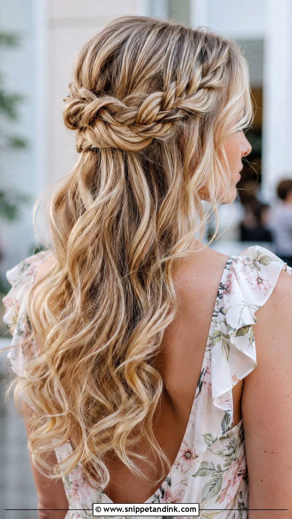 Half Up Braided Crown For Long Hair - Snippet and Ink - 20 Half-Up Wedding Guest Hairstyles for Long Hair