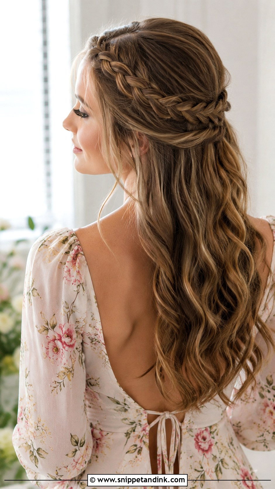 Half Up Braided Crown Hairstyle - Snippet and Ink - 25 Hair Down Wedding Hairstyles