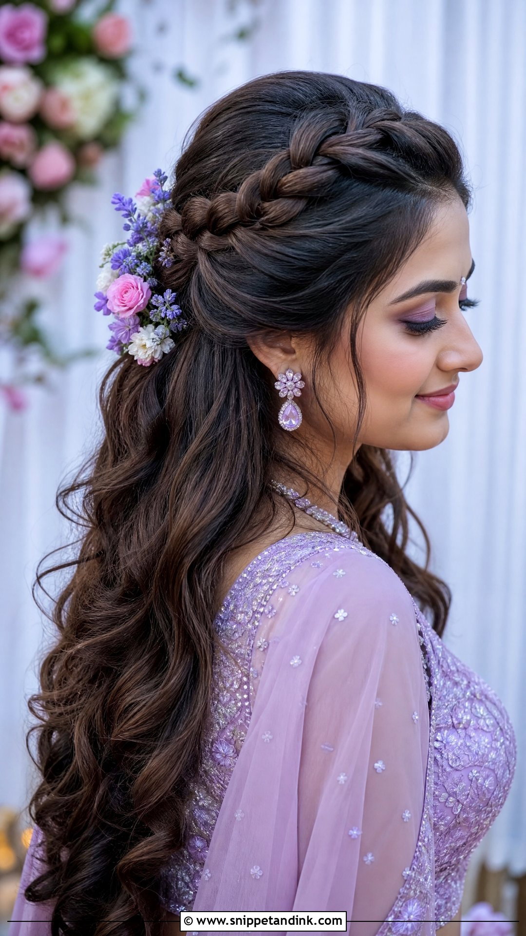 Half Up Braided Crown Hairstyle - Snippet and Ink - 20 Loose Indian Wedding Hairstyles