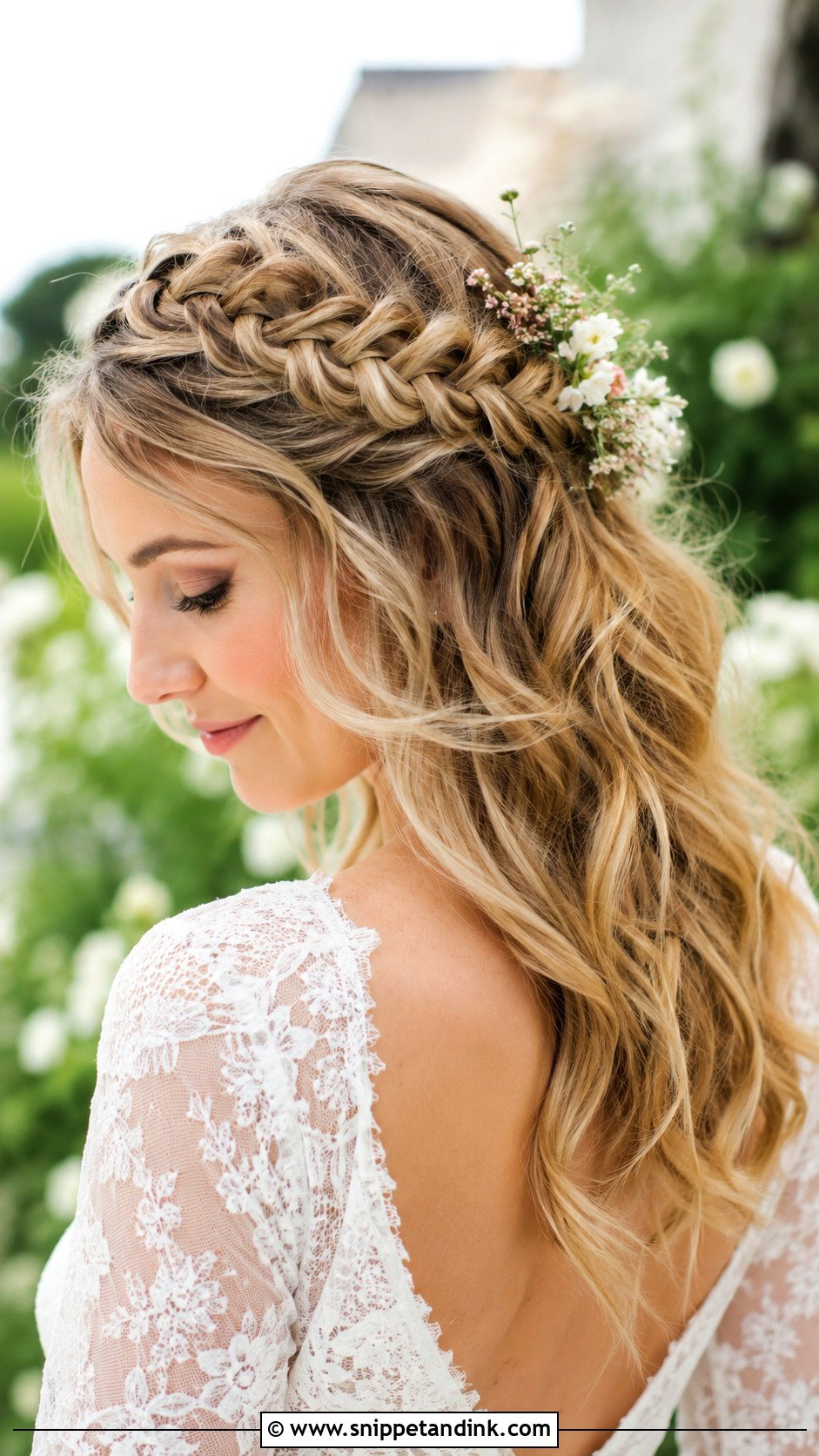 Half Up Braided Crown Open Hairstyle for Wedding - Snippet and Ink - 25 Open Hairstyles for Wedding