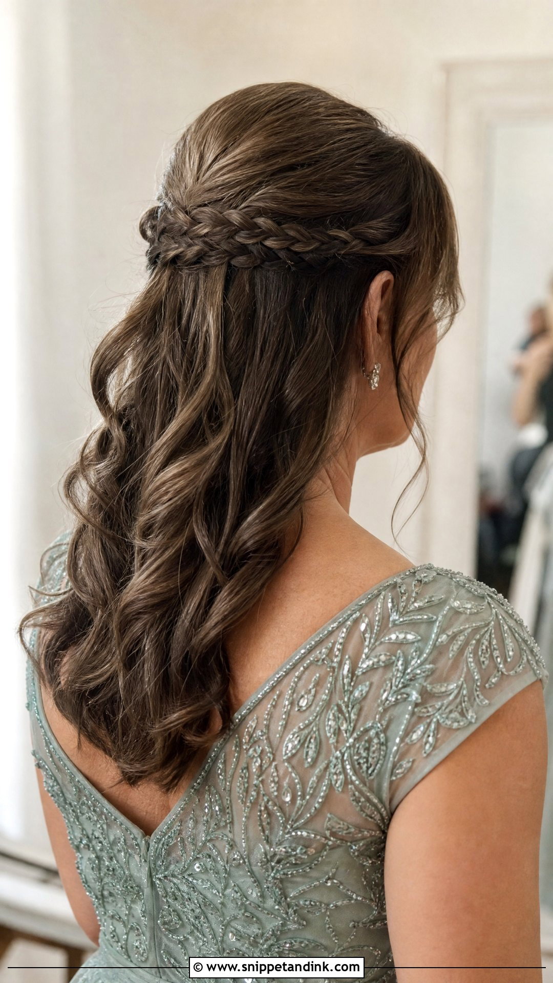 Half Up Braided Crown Updo - Snippet and Ink - 20 Half-Up Mother of Bride Hairstyles