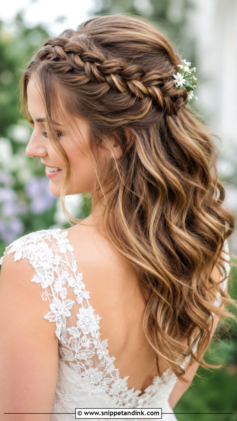 Half Up Braided Crown Wedding Hair - Snippet and Ink - 25 Romantic Half-Up Wedding Hair Ideas