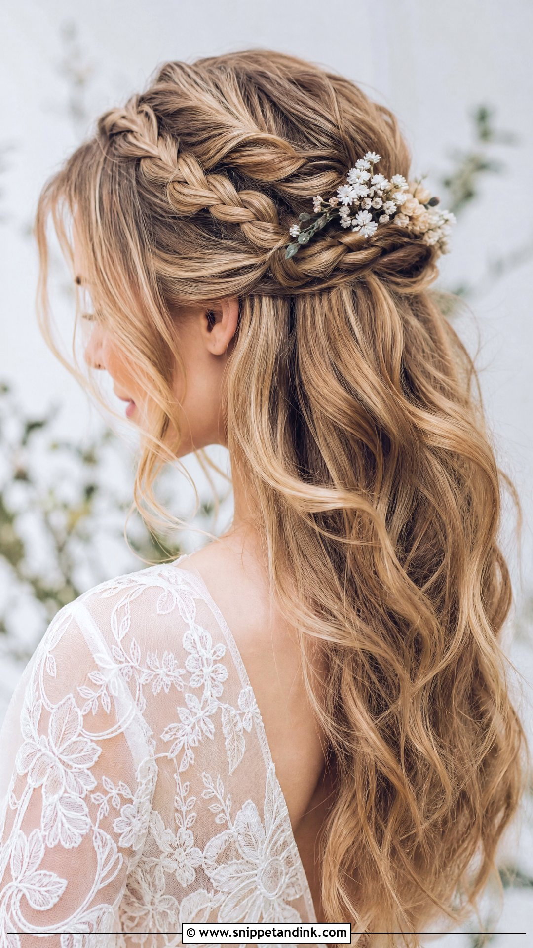 Half Up Braided Crown Wedding Hair - Snippet and Ink - 25 2025 Bridal Hair Ideas