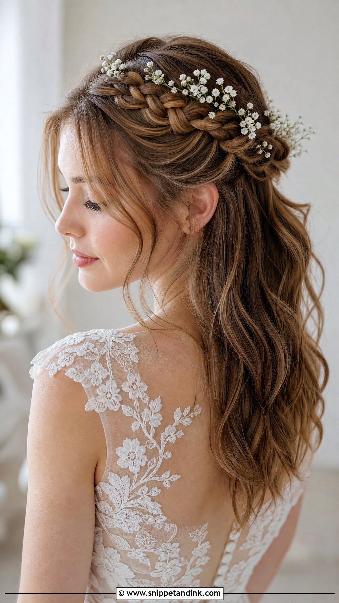 Half Up Braided Crown Wedding Hairstyle - Snippet and Ink - 20 Half Updo Wedding Ideas