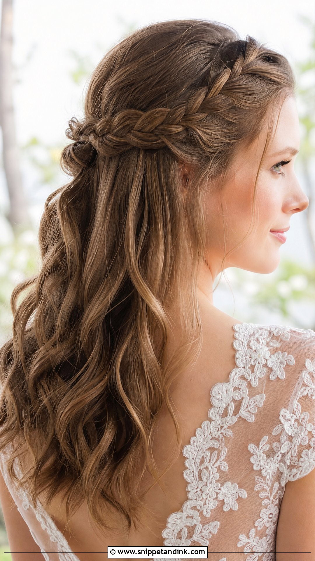 Half Up Braided Crown Wedding Hairstyle - Snippet and Ink - 20 Half-Up Half-Down Brides Hairstyles