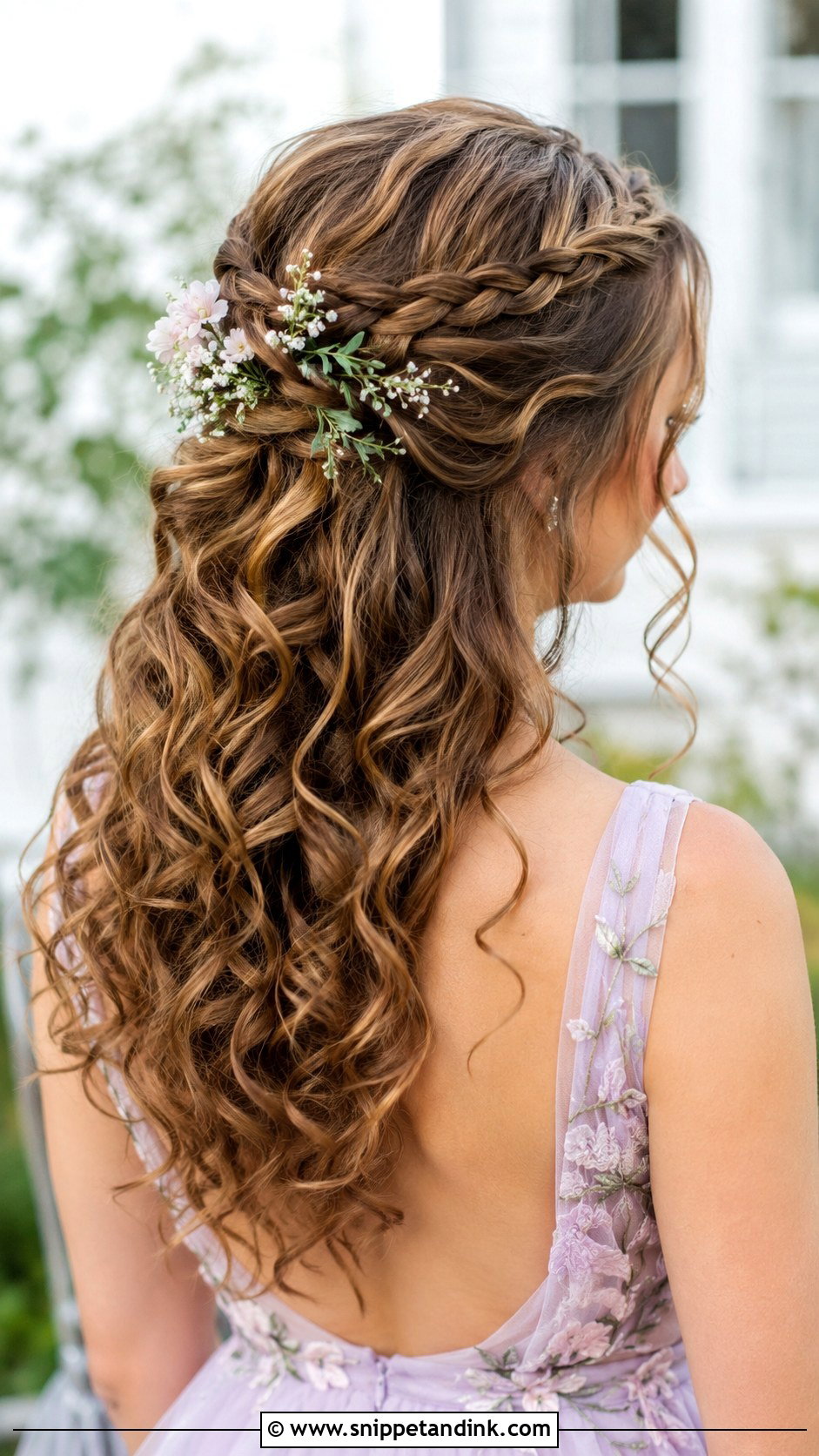 Half Up Braided Crown With Curls - Snippet and Ink - 25 Half-Up Wedding Guest Hairstyles