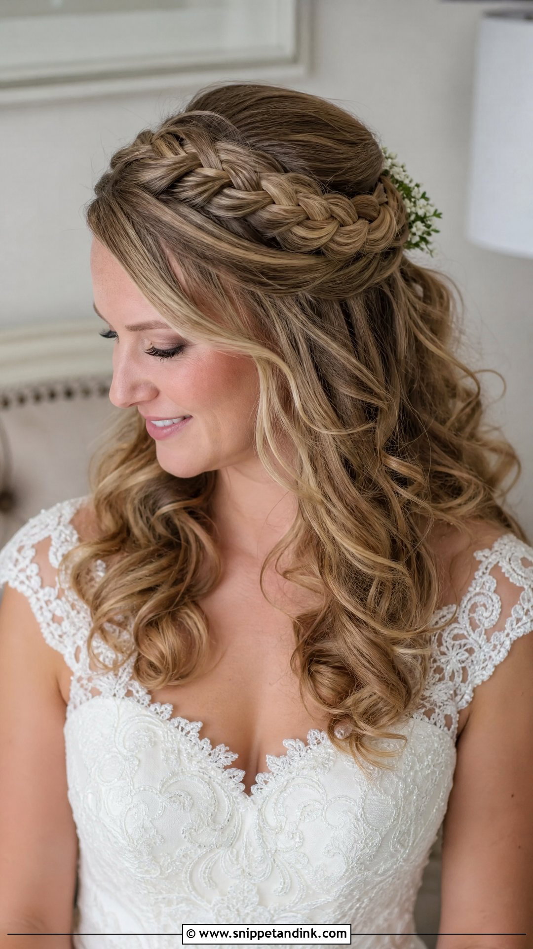 Half Up Braided Crown With Curls - Snippet and Ink - 20 Bridal Crown Hairstyles