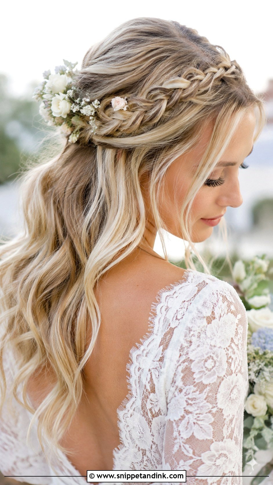 Half Up Braided Crown With Flowers - Snippet and Ink - 20 Wedding Hair with Flower Crown Ideas