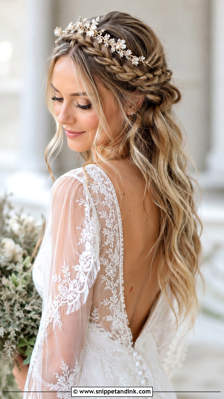 Half Up Braided Crown With Tiara - Snippet and Ink - 25 Wedding Tiara Hairstyles