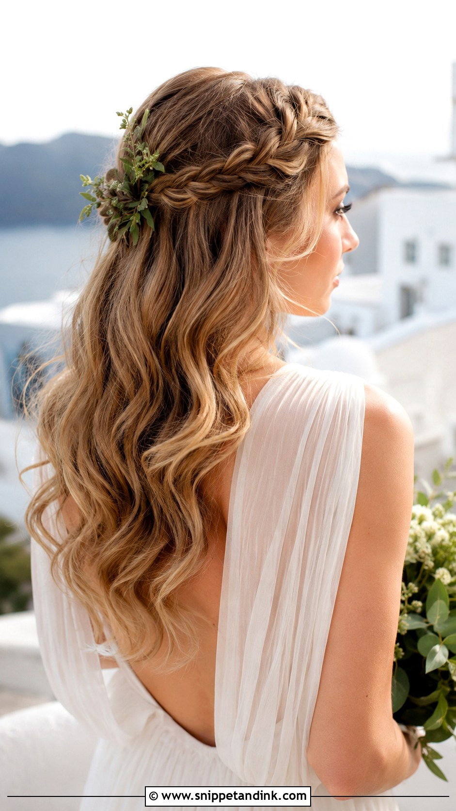 Half Up Braided Crown With Waves - Snippet and Ink - 20 Mamma Mia Wedding Hair Ideas