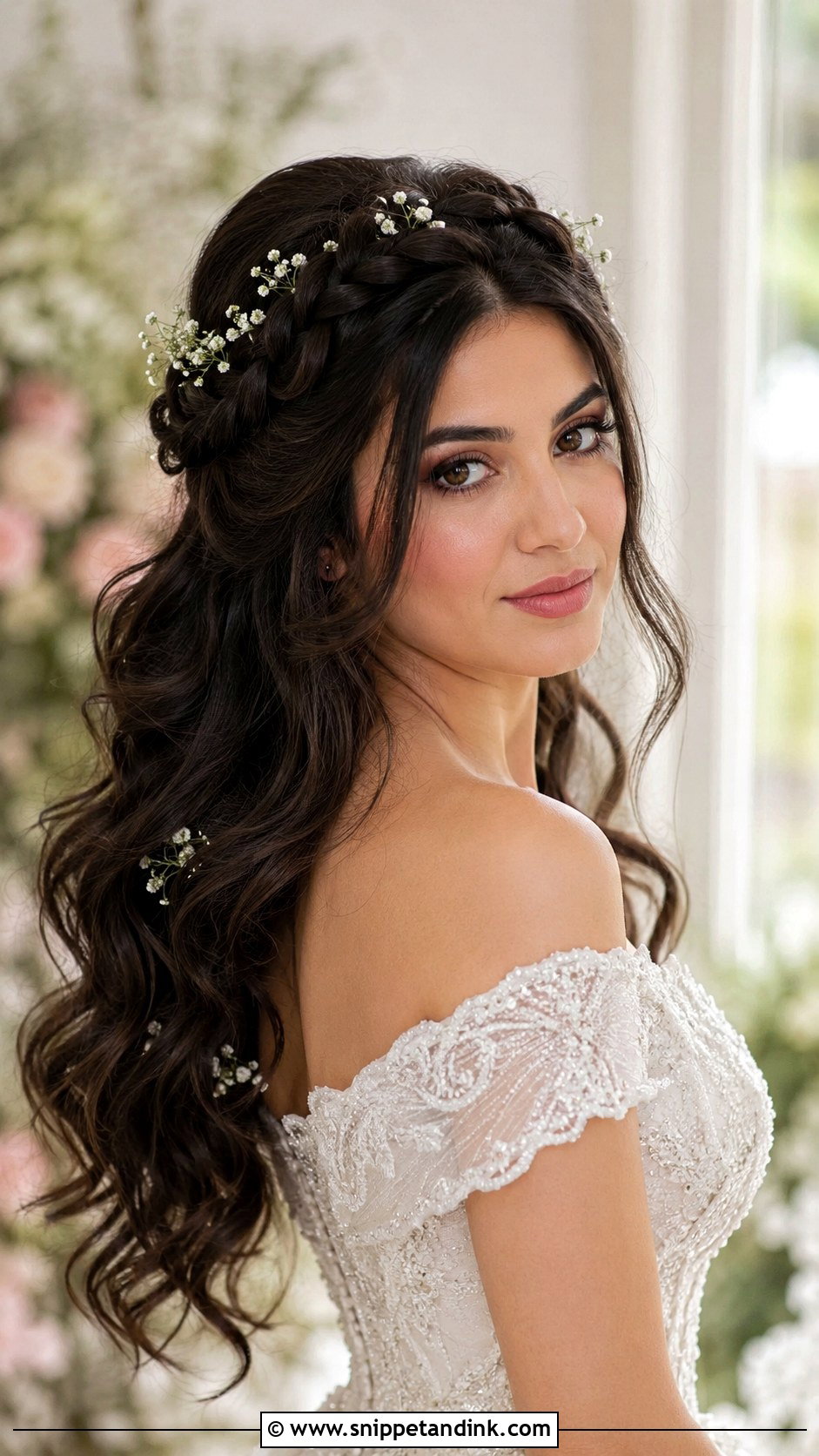 Half Up Braided Crown With Waves - Snippet and Ink - 20 Arab Wedding Hairstyles