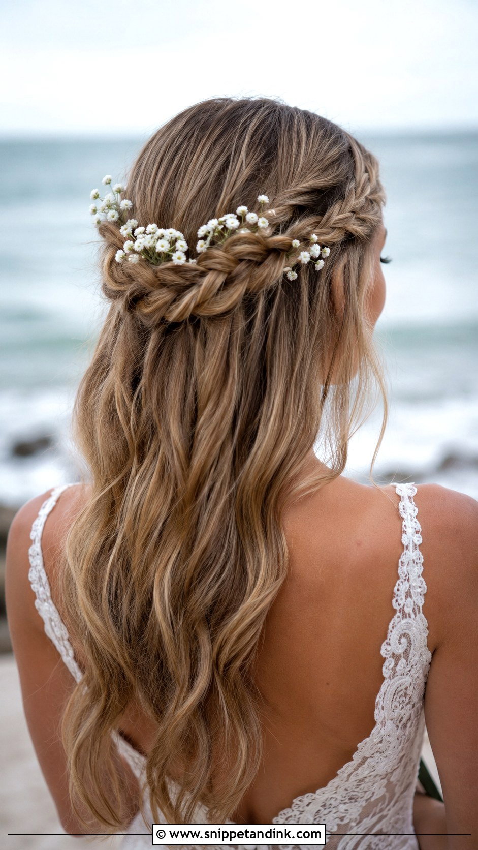 Half Up Braided Crown for Beach Weddings - Snippet and Ink - 25 Beach Bridal Hair Ideas