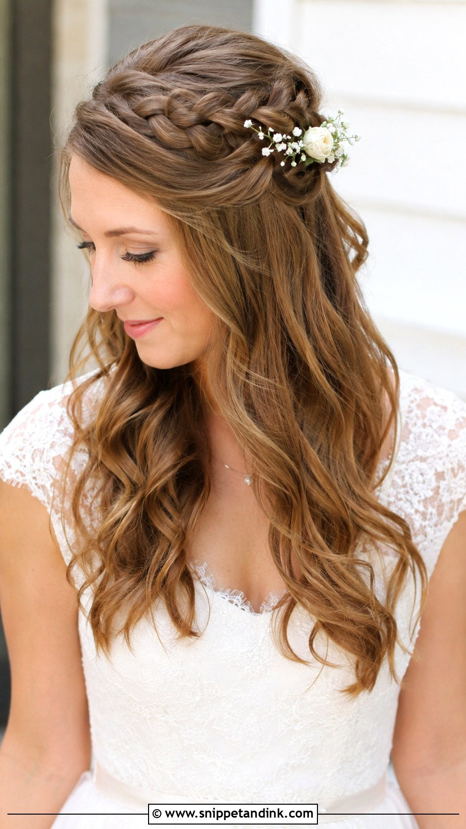 Half Up Braided Crown for Bride - Snippet and Ink - 25 Wedding Hair for Bride Ideas