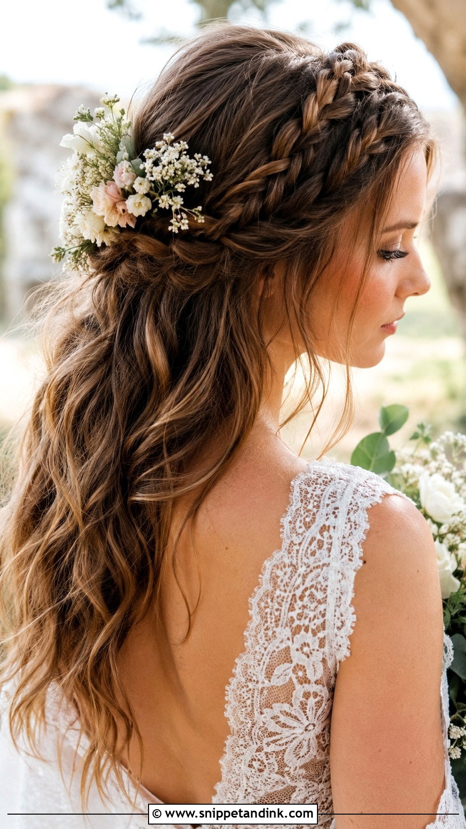 Half Up Braided Crown for Bride - Snippet and Ink - 25 Hairstyle for Wedding Bride Ideas