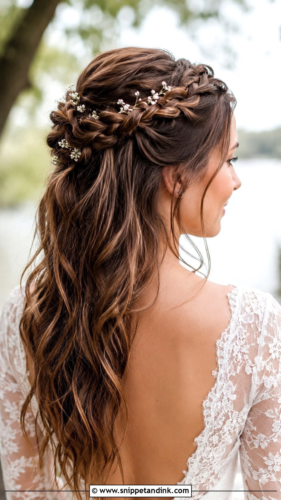 Half Up Braided Crown for Brides - Snippet and Ink - 20 Natural Bridal Hair Ideas