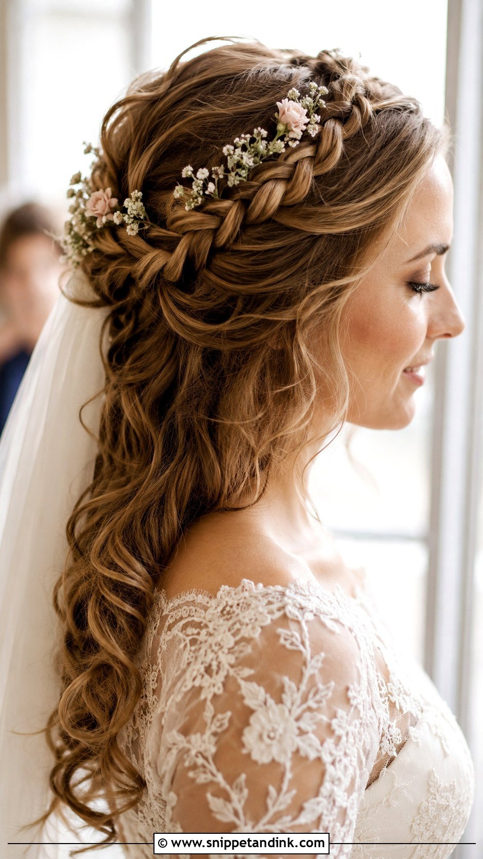 Half Up Braided Crown for Brides - Snippet and Ink - 25 Half-Up Bridal Hair Front View Ideas