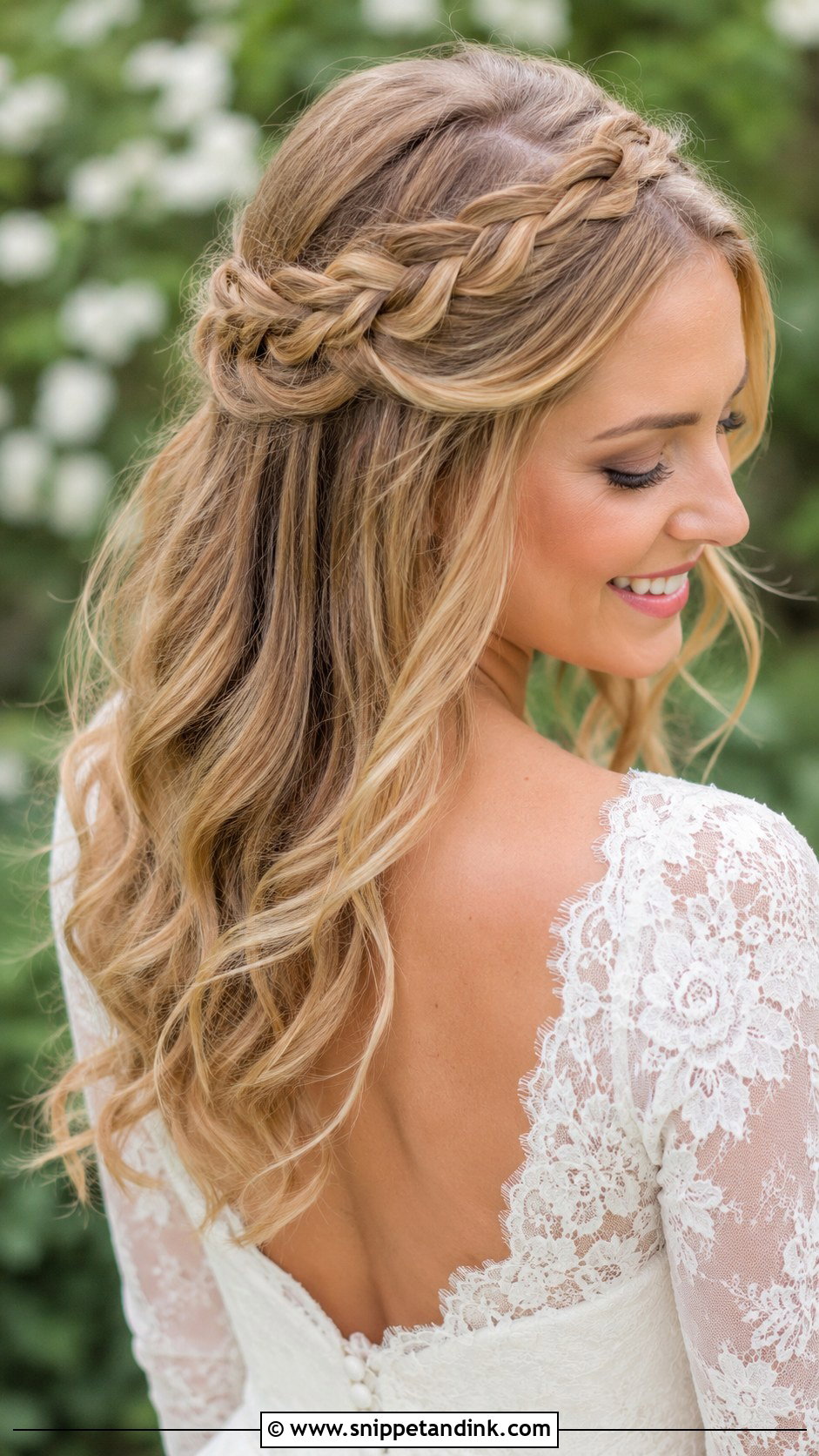 Half Up Braided Crown for Brides - Snippet and Ink - 30 Half-Up Half-Down Bridal Hairstyles