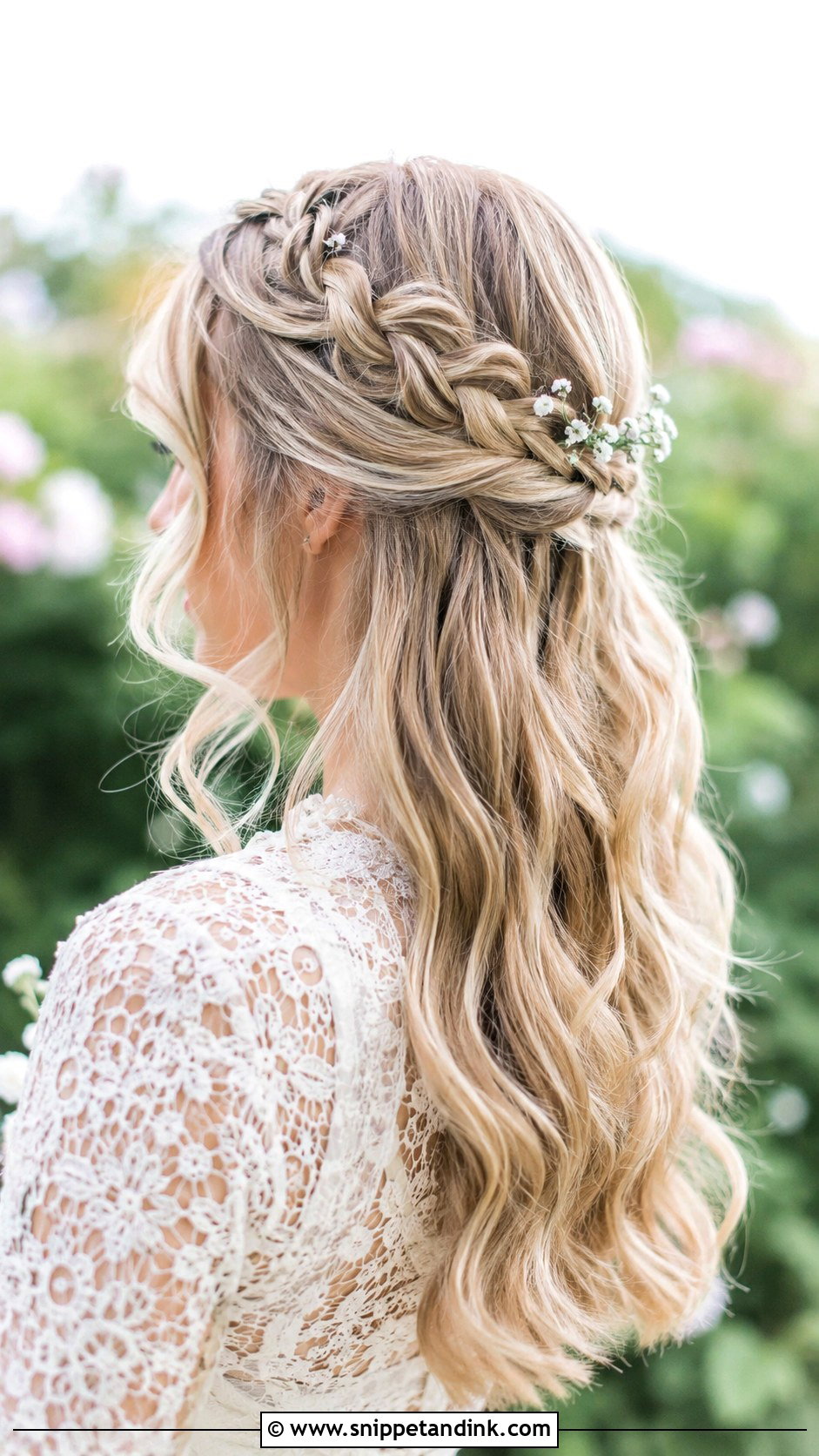 Half Up Braided Crown for Long Blonde Hair - Snippet and Ink - 25 Blonde Wedding Hairstyles