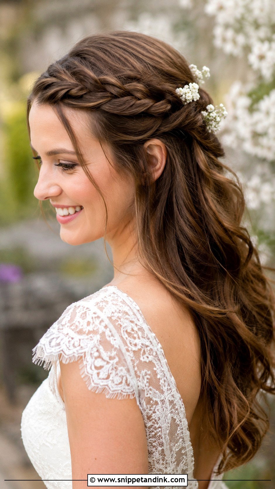 Half Up Braided Crown for Long Hair - Snippet and Ink - 25 Half-Up Long Hair Wedding Styles