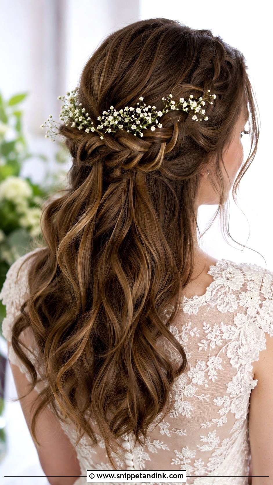 Half Up Braided Crown for Medium Hair - Snippet and Ink - 25 Medium Length Half-Up Bridal Hair Ideas