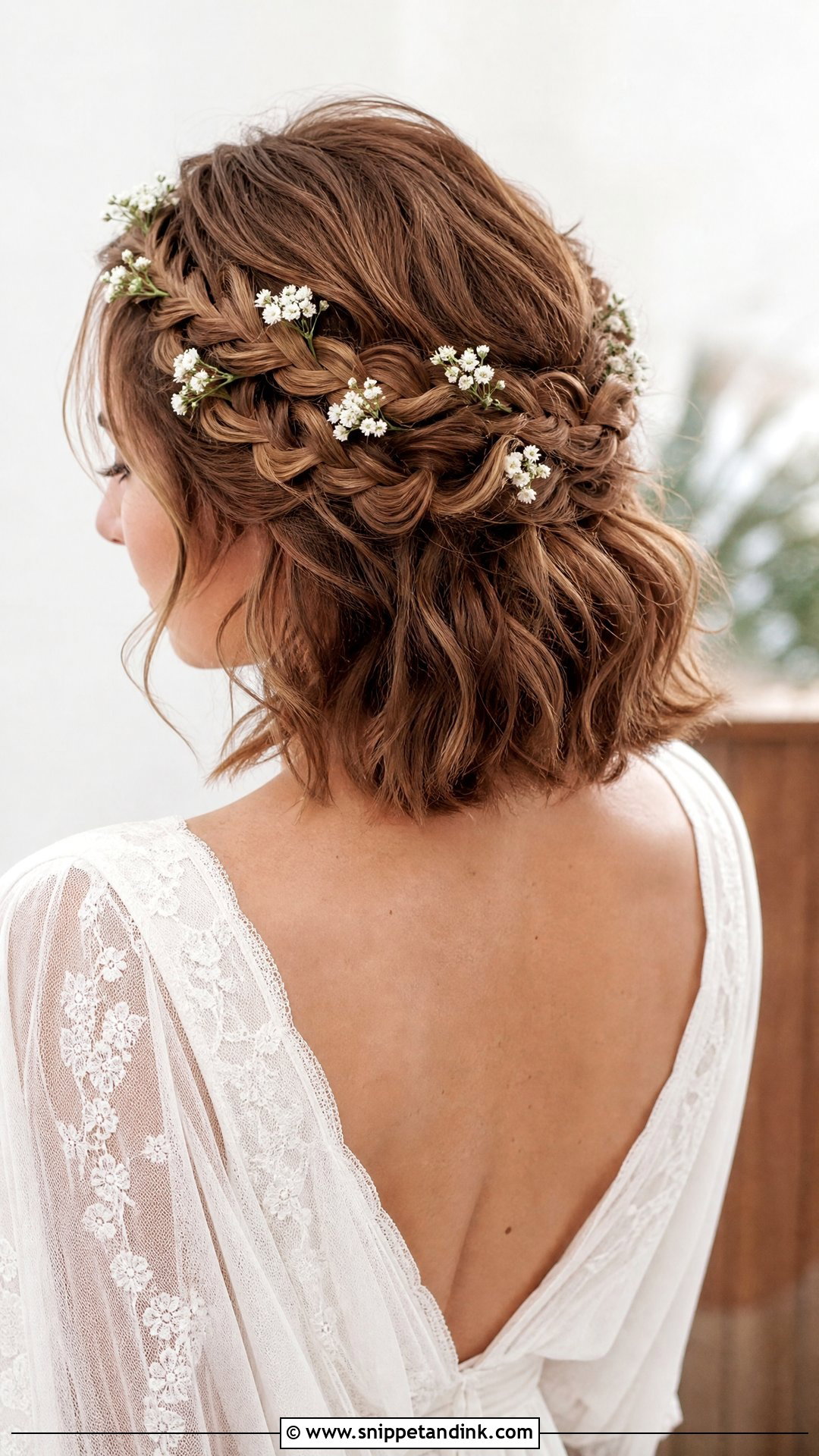 Half Up Braided Crown for Short Hair - Snippet and Ink - 20 Short Hair Bridal Styles