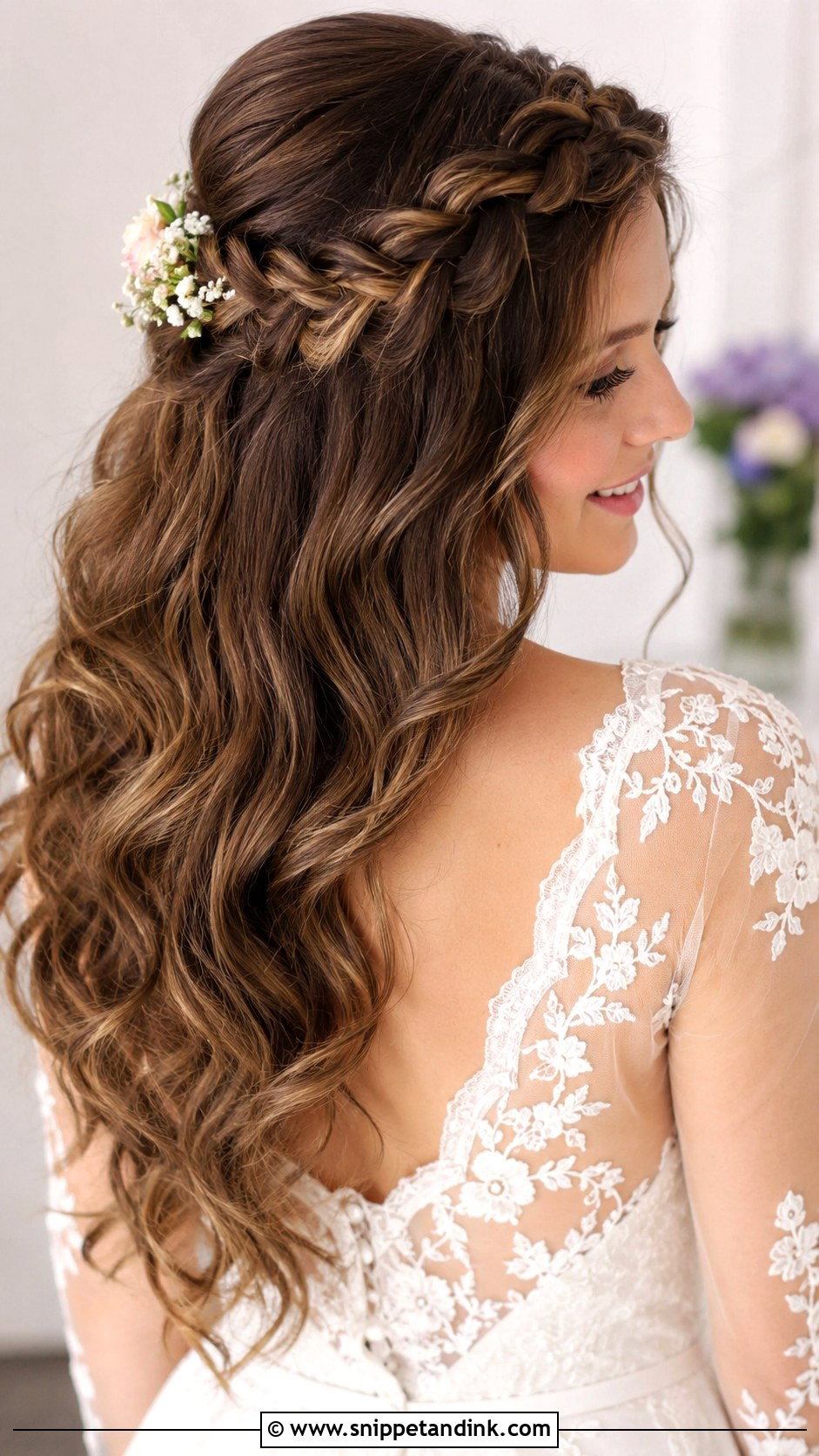 Half Up Braided Crown with Waves - Snippet and Ink - 25 Bride Hairstyles Down