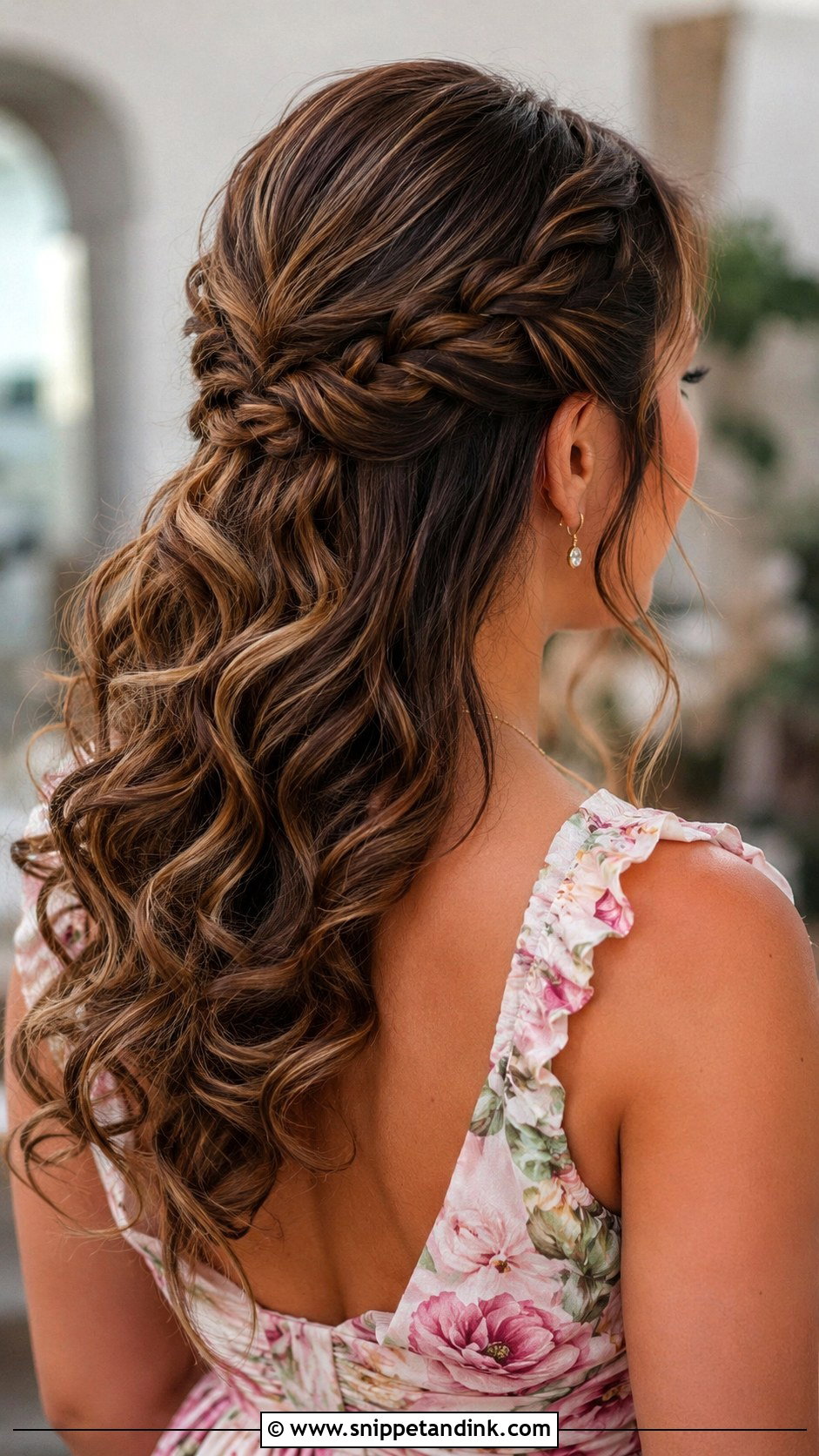 Half Up Braided Curls Wedding Guest Hairstyle - Snippet and Ink - 15 Half-Up Curls Wedding Guest Hairstyles