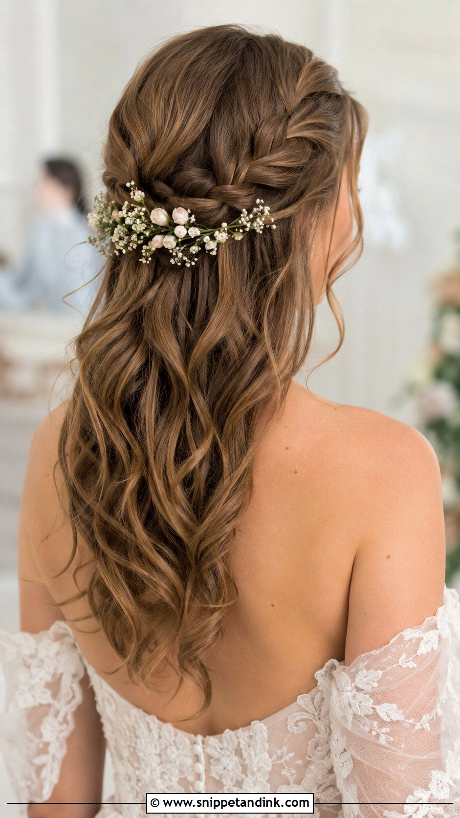 Half Up Braided Halo Wedding Hairstyle - Snippet and Ink - 30 Wedding Hair Styles for Long Hair