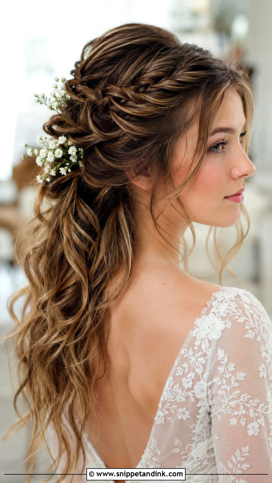 Half Up Braided Updo With Long Layers - Snippet and Ink - 25 Long Half-Up Half-Down Wedding Hair Ideas