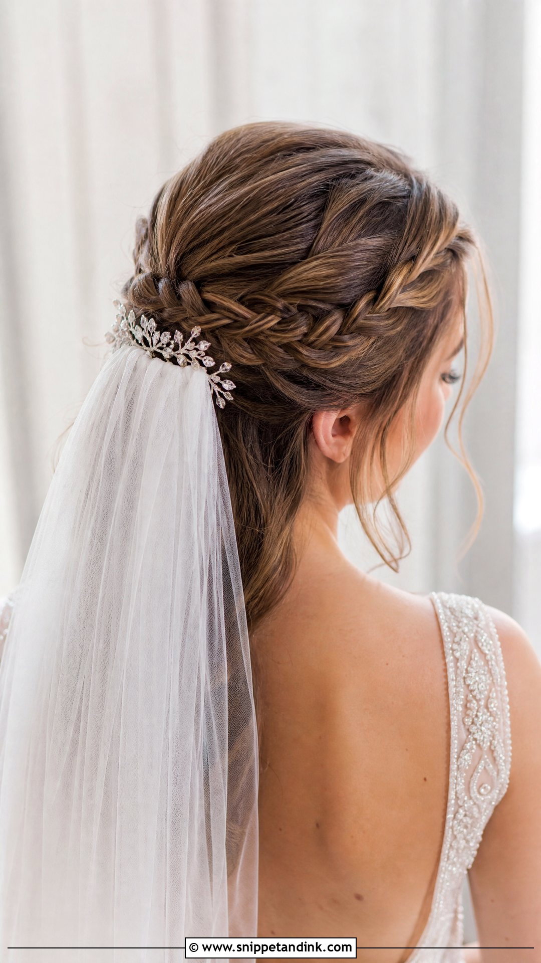 Half Up Braided Veil Wedding Hairstyle - Snippet and Ink - 20 Half-Up Braided Wedding Hairstyles