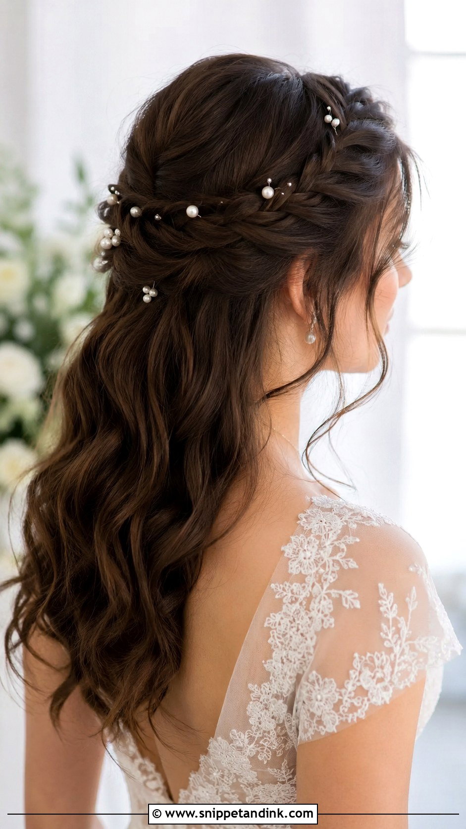 Half Up Braided Wedding Hair - Snippet and Ink - 20 Dark Brown Wedding Hair Ideas