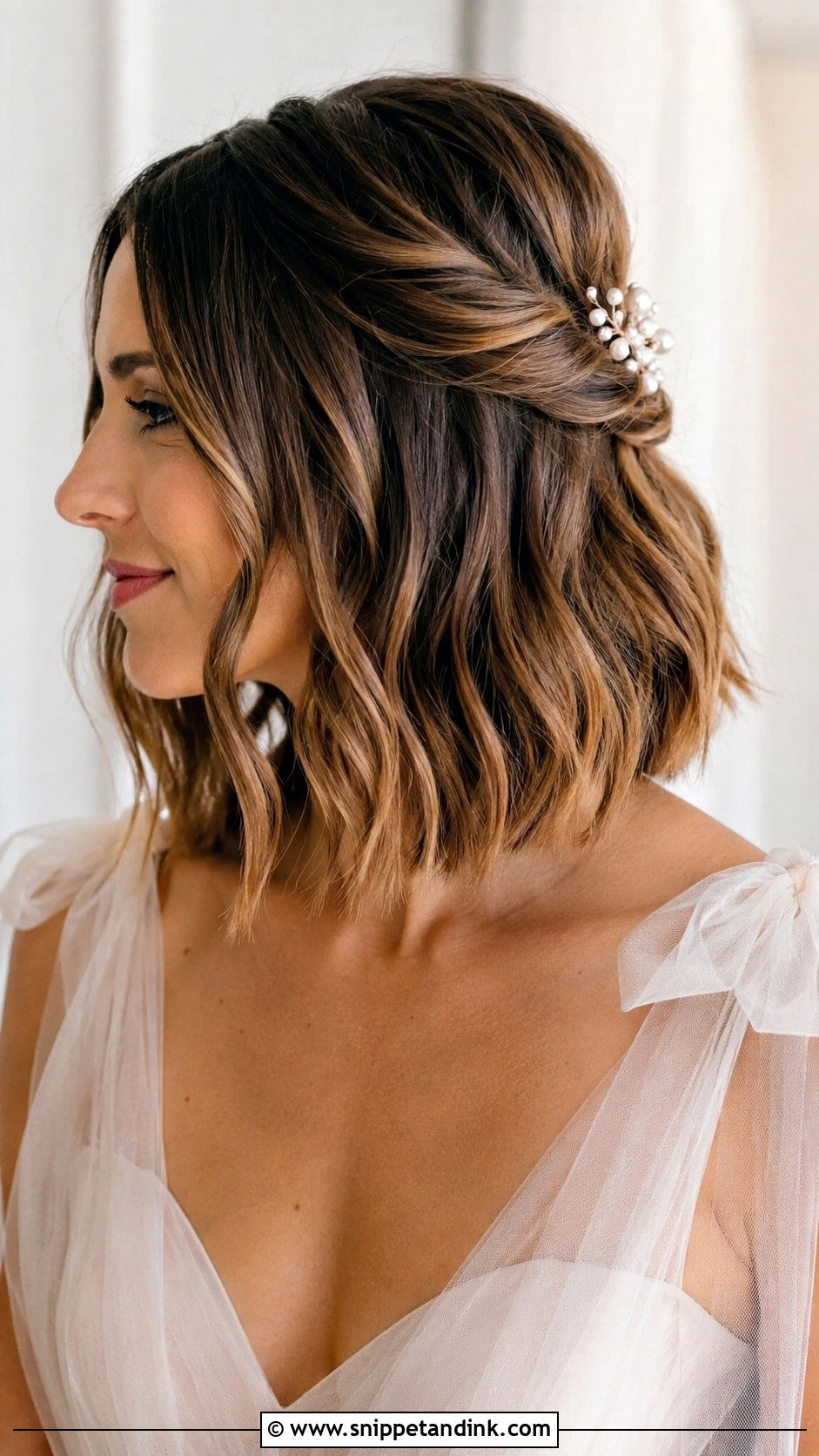Half Up Bridal Bob - Snippet and Ink - 20 Bob Hair Bride Ideas