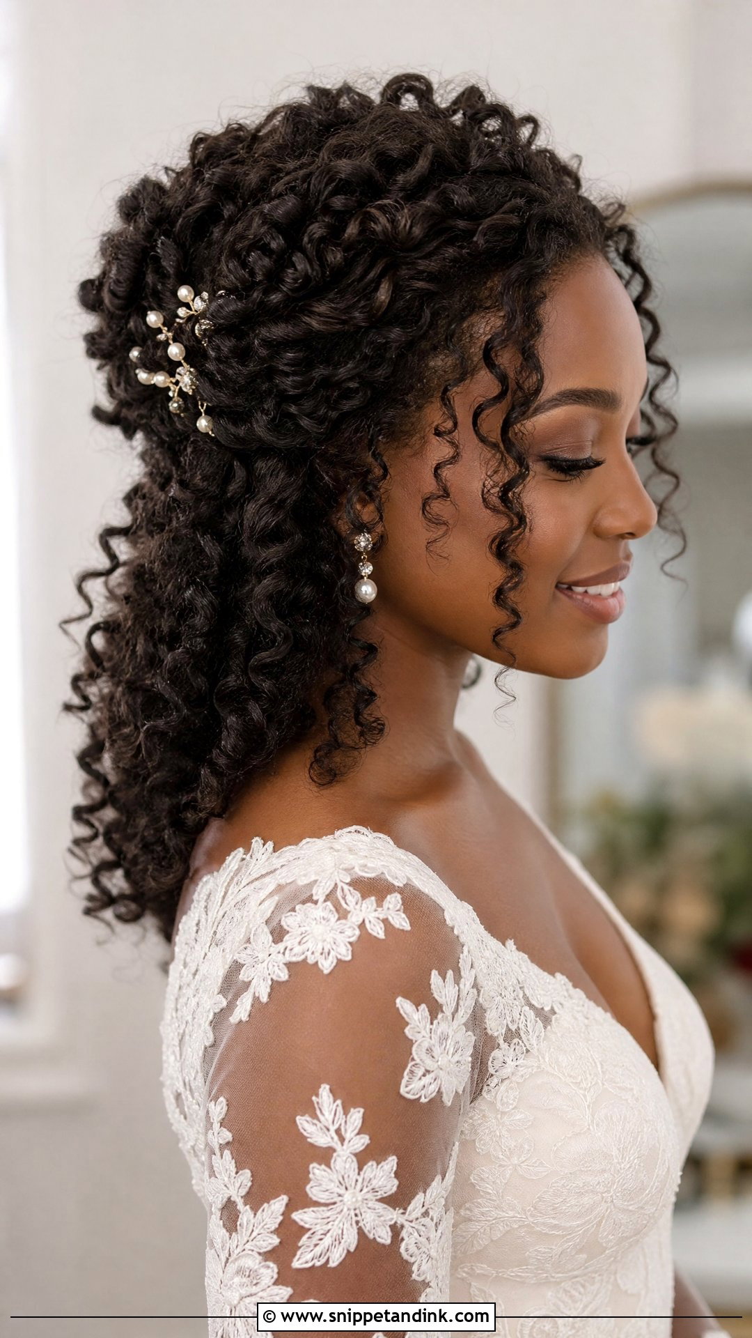 Half Up Bridal Hair For Curly Hair - Snippet and Ink - 15 Glam Half-Up Bridal Hair Ideas