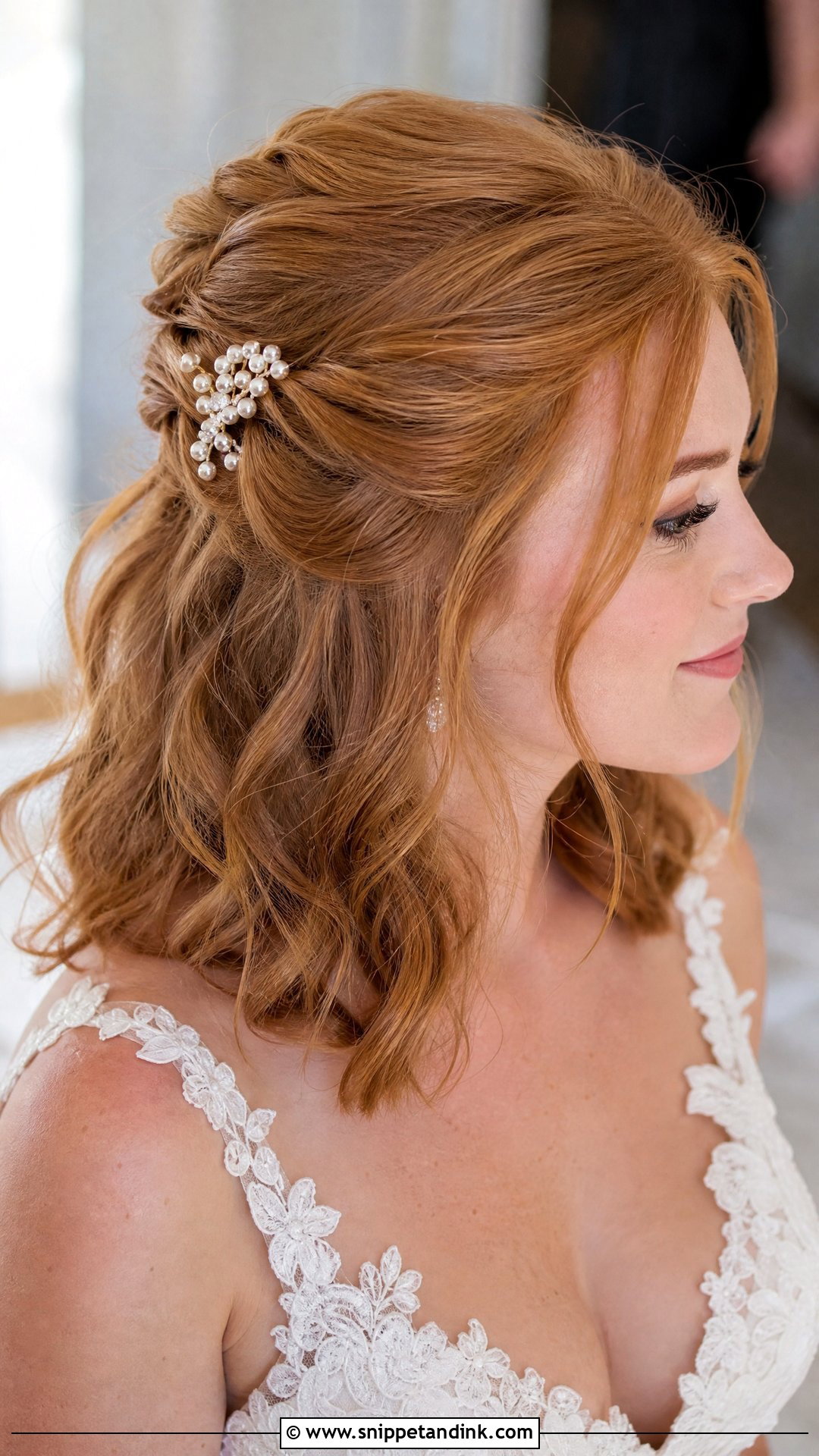 Half Up Bridal Hair For Medium Hair - Snippet and Ink - 15 Glam Half-Up Bridal Hair Ideas