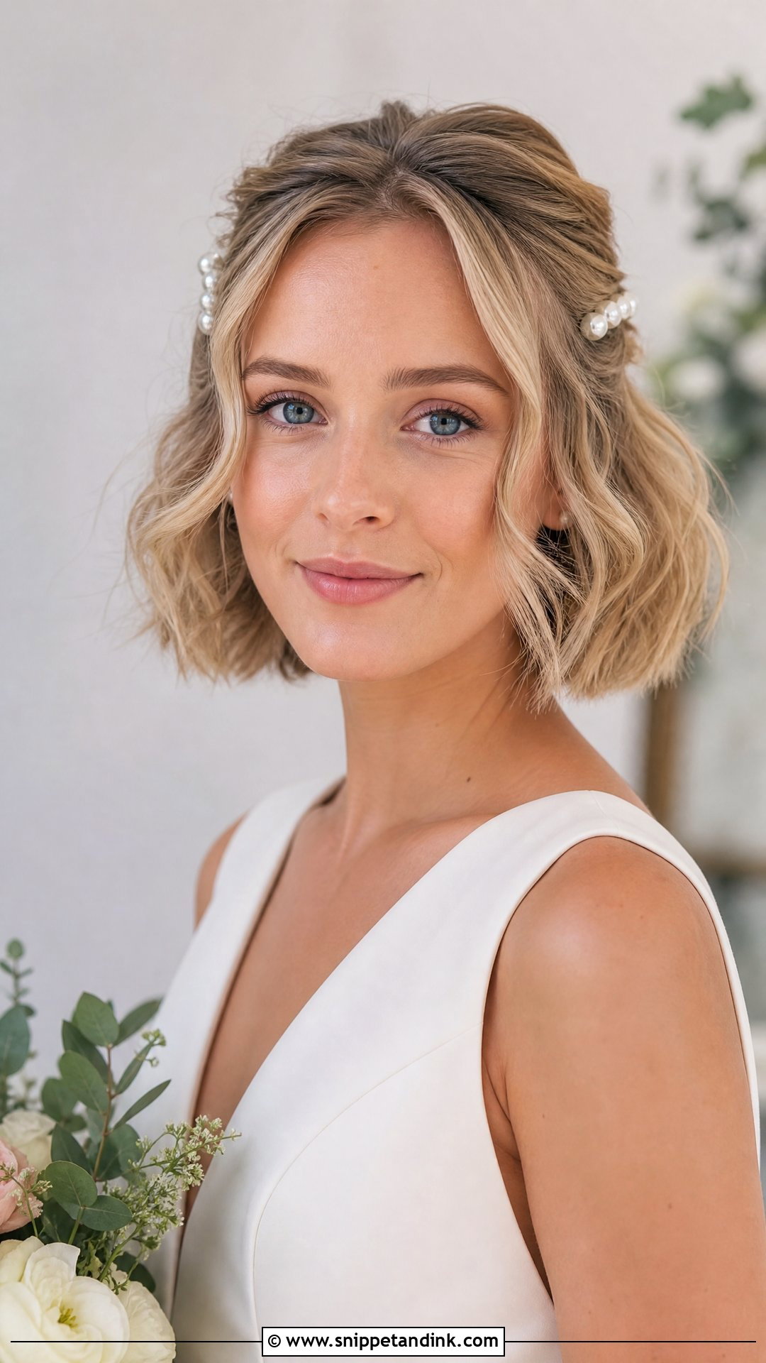 Half Up Bridal Hair For Short Hair - Snippet and Ink - 15 Glam Half-Up Bridal Hair Ideas