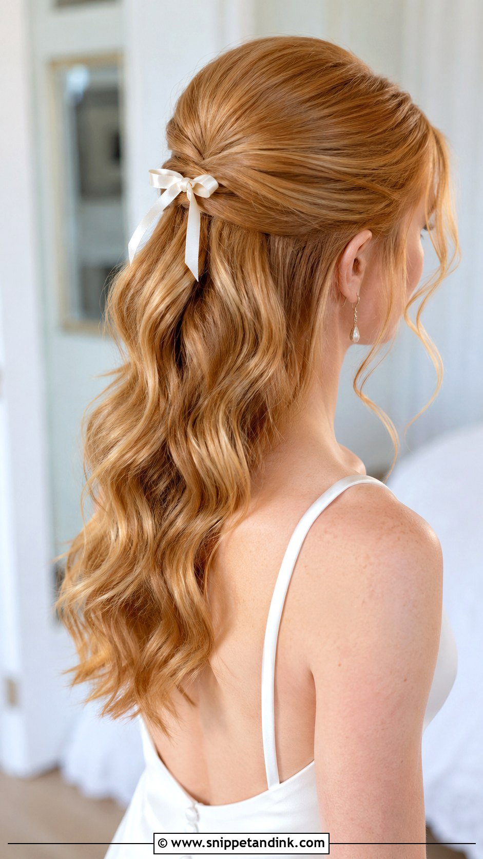 Half Up Bridal Hair With A Bow - Snippet and Ink - 15 Simple Half-Up Bridal Hair Ideas