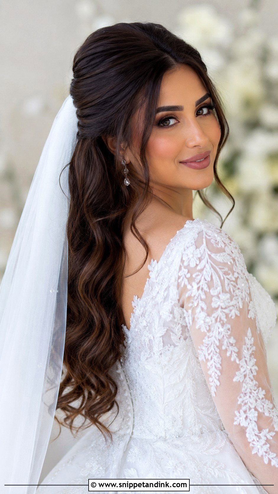 Half Up Bridal Hair With A Veil - Snippet and Ink - 15 Simple Half-Up Bridal Hair Ideas