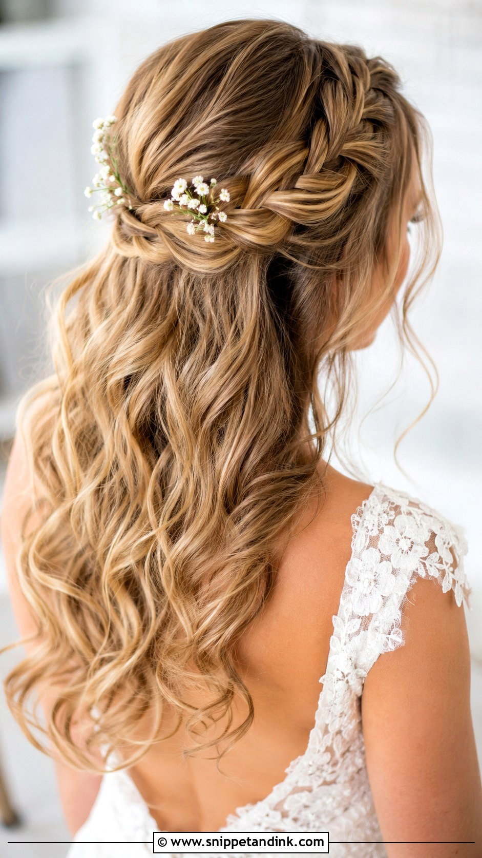 Half Up Bridal Hair With Braided Crown - Snippet and Ink - 15 Half-Up Bridal Hair Inspo Ideas