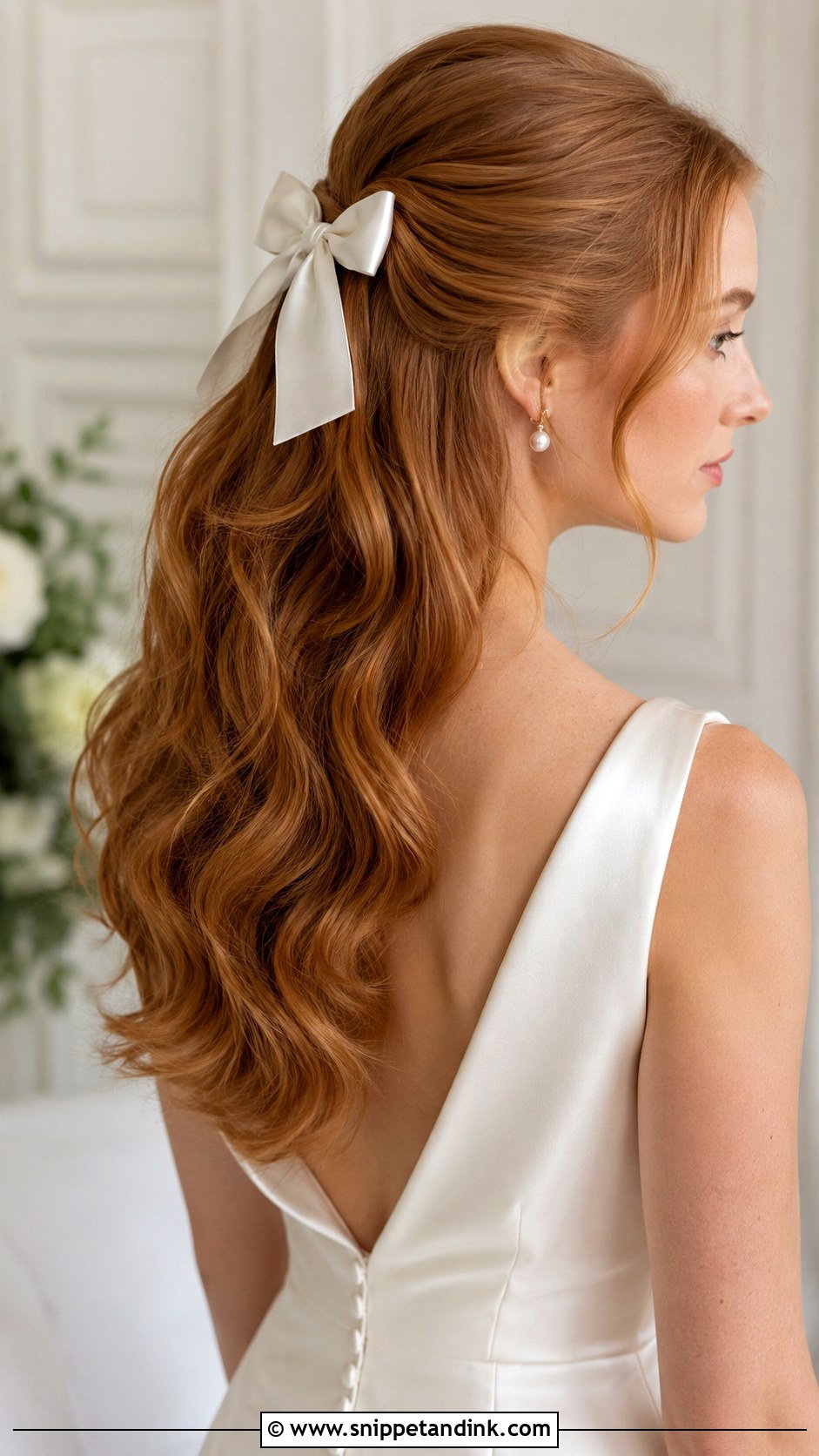 Half Up Bridal Hair With Bridal Bow - Snippet and Ink - 15 Half-Up Bridal Hair Inspo Ideas