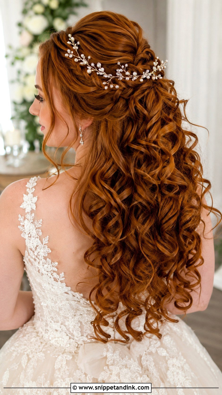 Half Up Bridal Hair With Cascading Curls - Snippet and Ink - 25 Half-Up Half-Down Wedding Hair Tutorial Ideas