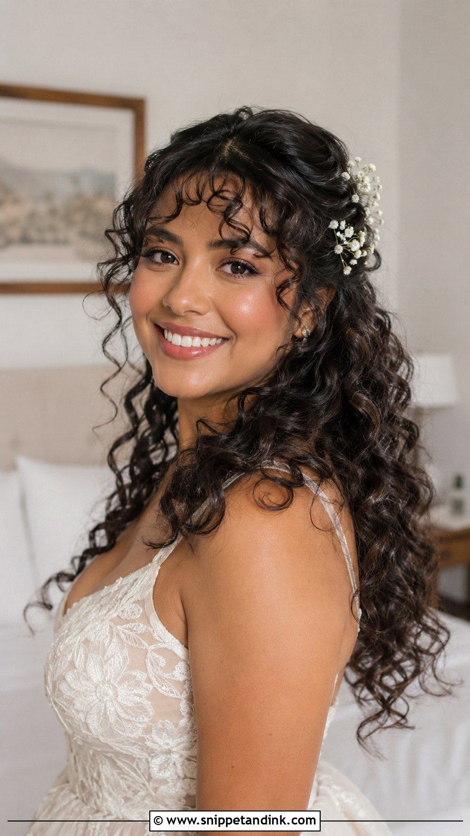Half Up Bridal Hair With Curls And Bangs - Snippet and Ink - 20 Half-Up Bridal Hair with Bangs