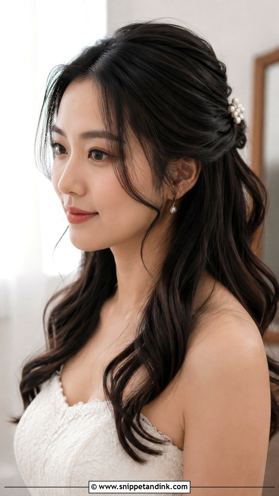 Half Up Bridal Hair With Face Framing Pieces - Snippet and Ink - 15 Simple Half-Up Bridal Hair Ideas