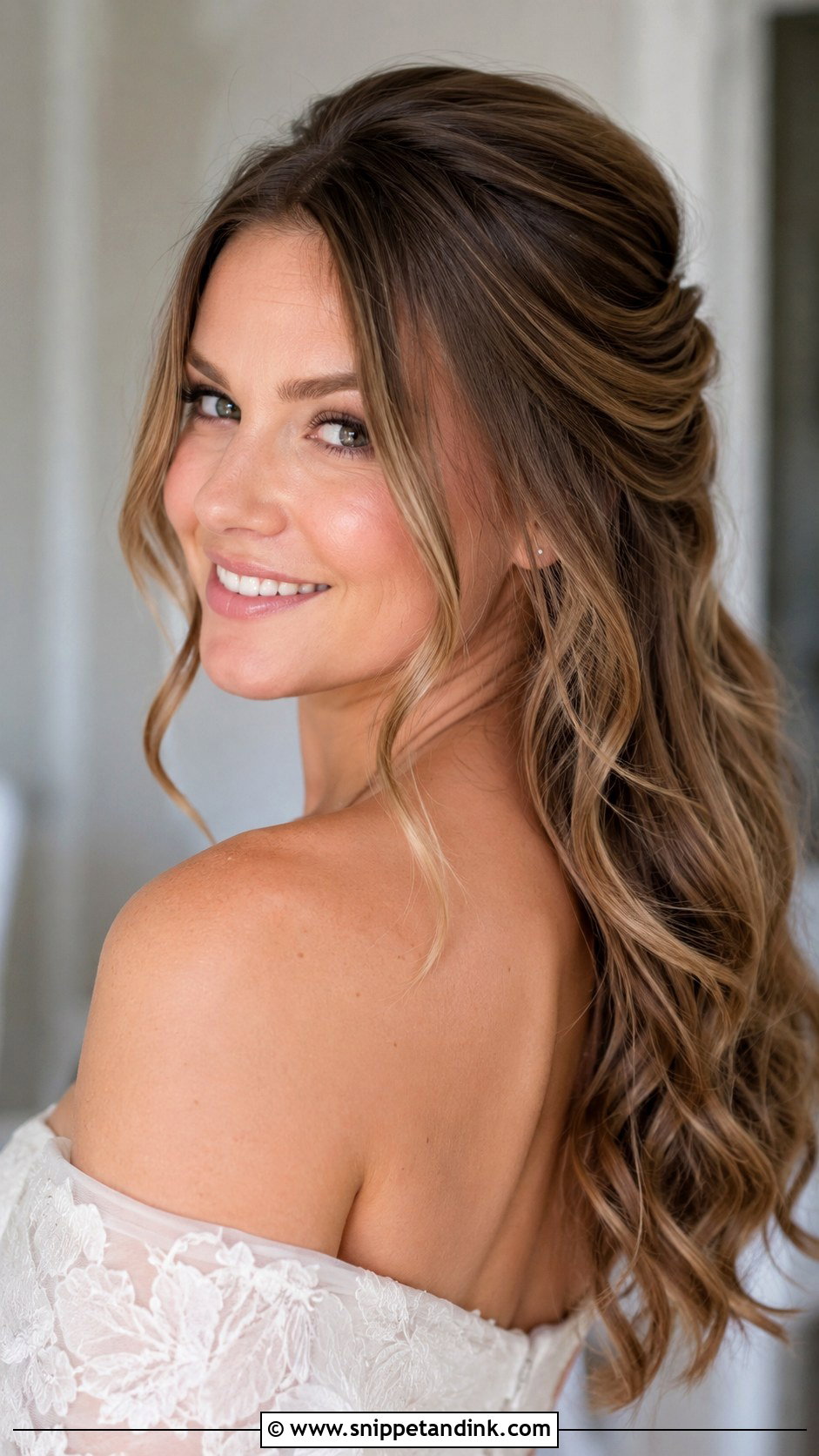 Half Up Bridal Hair With Face Framing Pieces - Snippet and Ink - 15 Half-Up Bridal Hair Inspo Ideas