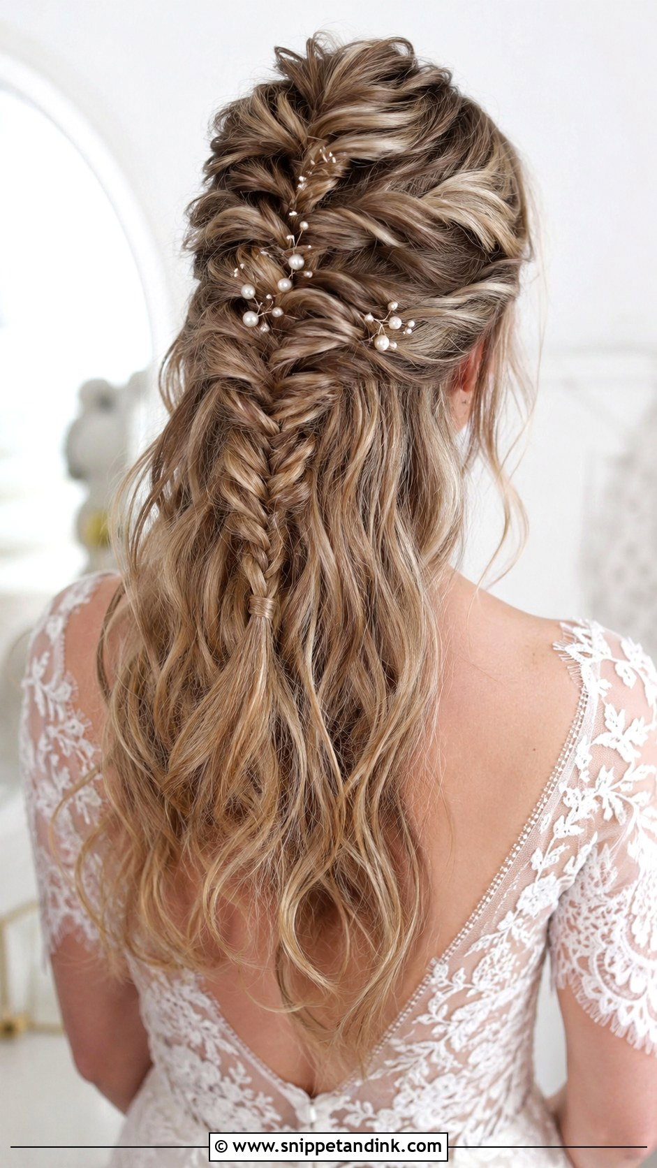 Half Up Bridal Hair With Fishtail Braid - Snippet and Ink - 25 Half-Up Bridal Hair Front View Ideas
