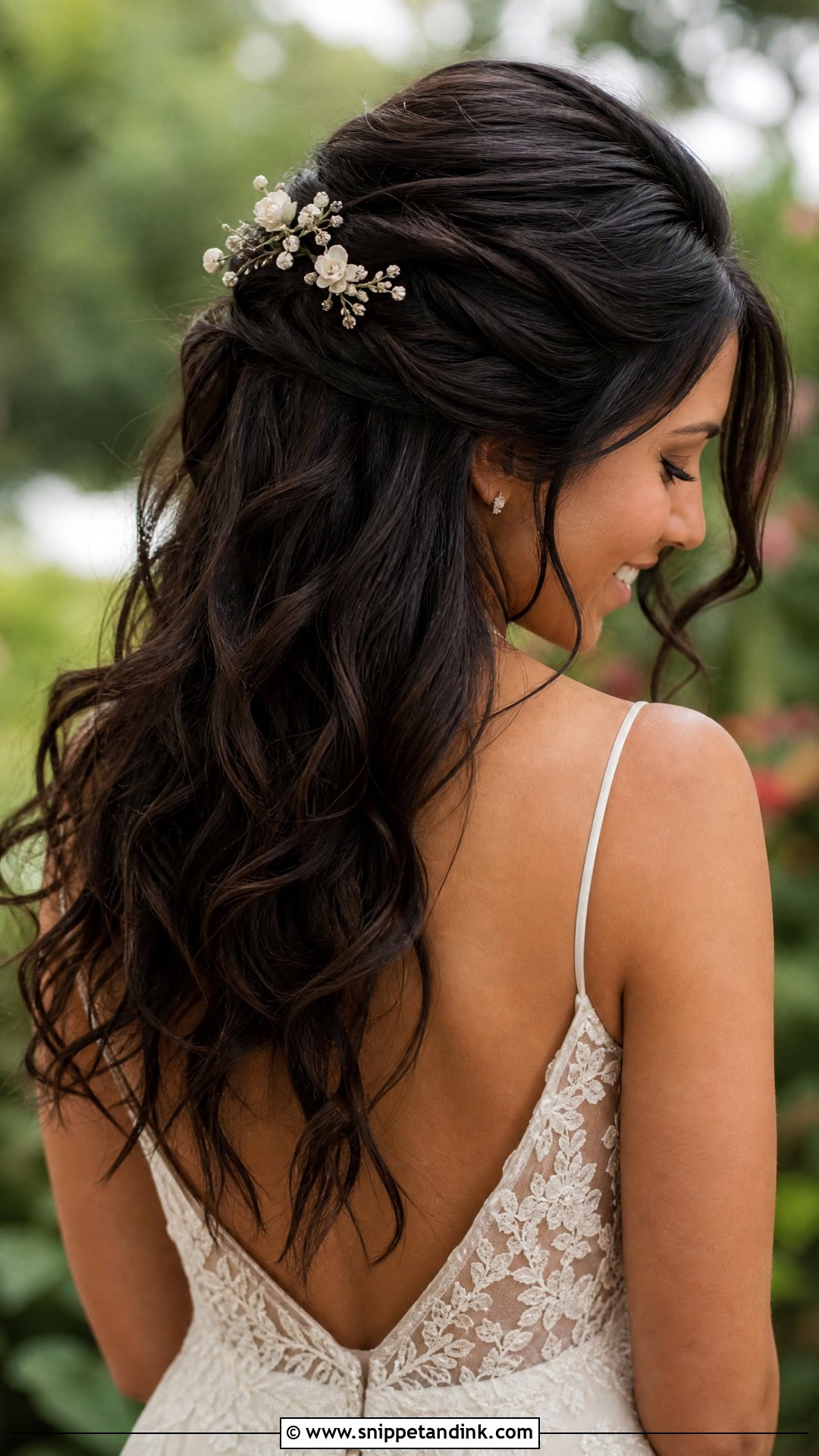 Half Up Bridal Hair With Floral Pins - Snippet and Ink - 15 Glam Half-Up Bridal Hair Ideas