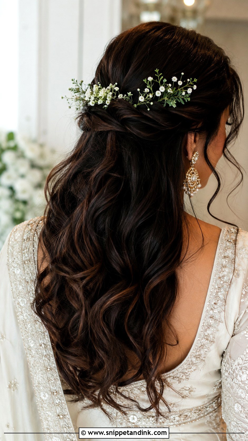 Half Up Bridal Hair With Flowers - Snippet and Ink - 15 Simple Half-Up Bridal Hair Ideas