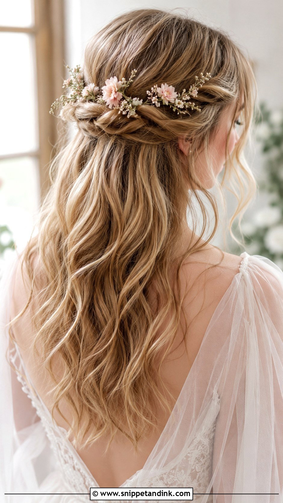 Half Up Bridal Hair With Flowers - Snippet and Ink - 20 Flower Bridal Hair Decorations Ideas