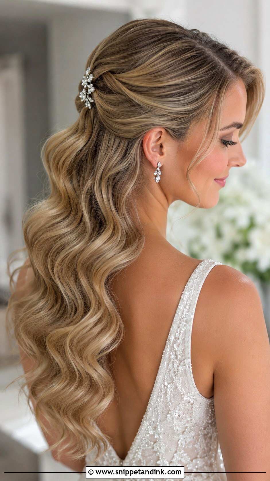Half Up Bridal Hair With Glam Waves - Snippet and Ink - 25 Half-Up Bridal Hair Front View Ideas